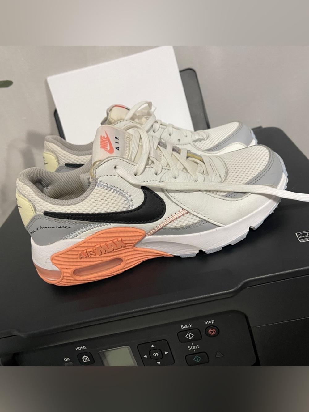Nike Air Max Excee White and Gray Sneakers with Orange Accent